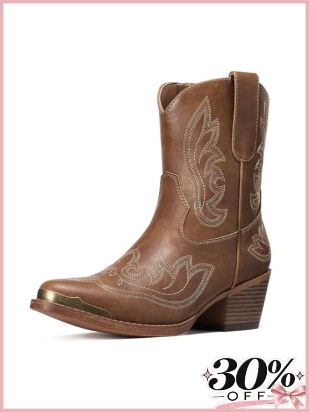 Western Cowgirl Ankle Boots Snip Toe Block Heel Zip Up